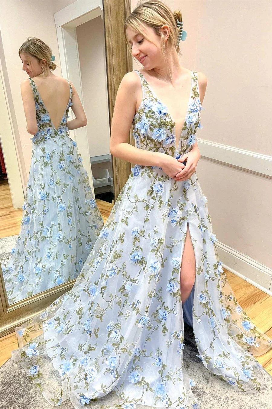 Vestidos de fiesta largos sin mangas con escote en V y corte A/princesa